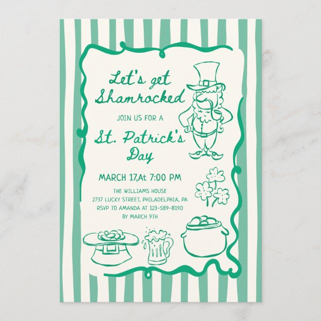 Handritade klotter doodles grönt St Patrick's Day Inbjudningar (Framsida)