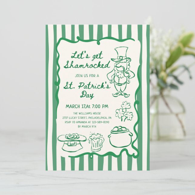 Handritade klotter doodles grönt St Patrick's Day Inbjudningar (Stående Fram)