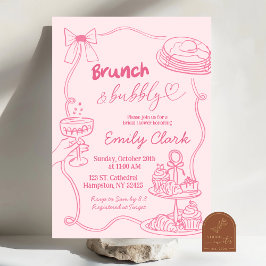 Handritade klotter Rosa Brunch och bubbel Inbjudningar