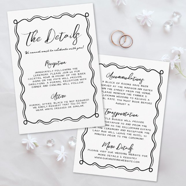 Handritade klotter Whimsical bröllopsdetaljer Tilläggskort (Hand Drawn Doodle Whimsical Wedding Details Enclosure Card)