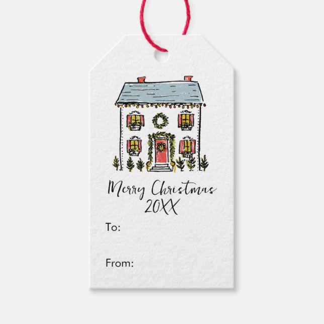 Handritade klotterjul firande hem Merry Christmas Presentetikett (Framsidan)