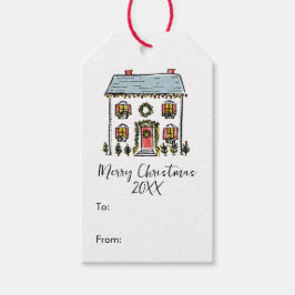 Handritade klotterjuldekoration för hemmet God Jul Presentetikett