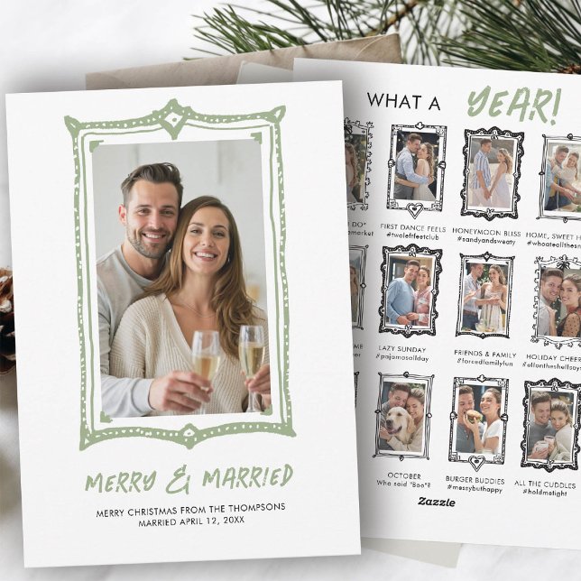 Handritade klotterramar Första julen gifta (hand drawn first year married christmas card photo collage newlywed wedding anniversary review)