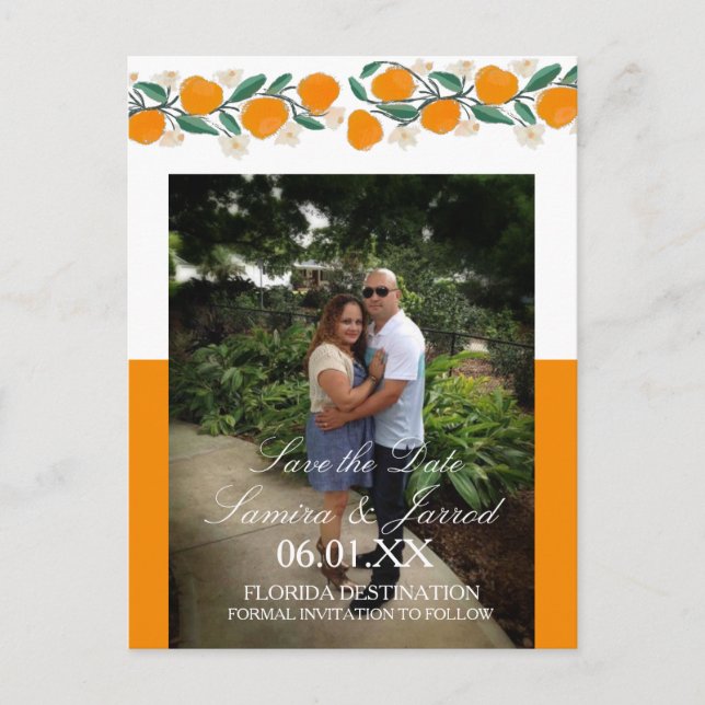 Handritade Orange Botaniska Rädda Datumen Vykort (Framsida)