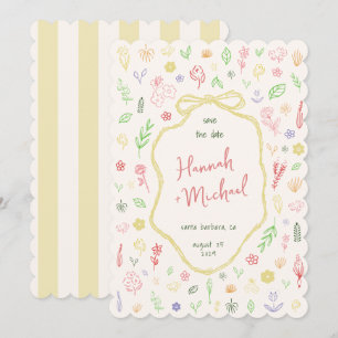 Handritade Pastellfärgade Blommor Vårbröllop Spara Datumet