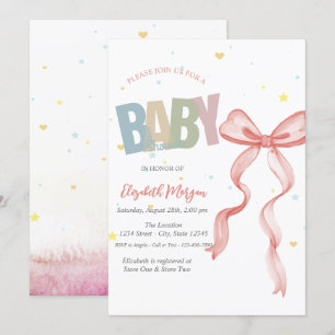 Handritade röda bågstjärnor hjärtan baby shower inbjudningar