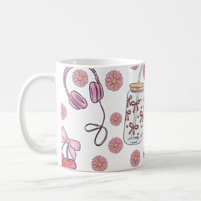 Handritade Rosa Feminina Element Sömlöst Mönster Kaffemugg (Vänster)