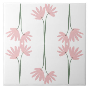Handritade rosa vilda blommor vita kakelplatta