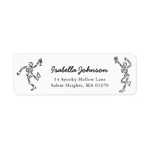 Handritade skelett Halloween returadress Etikett