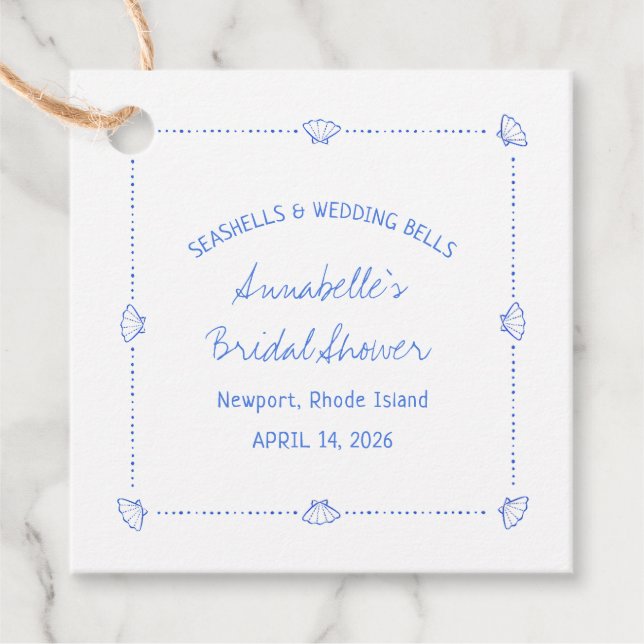 Handritade snäckor & bröllopsklockor Bröllopsdusch Gåvor Etiketter (Framsida)