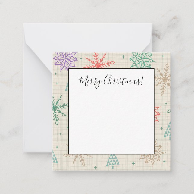 Handritade Snöflingor Julgranar Multicolor Anteckningskort (Framsida)
