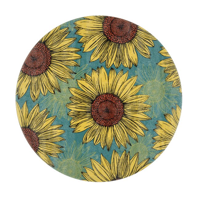 Handritade solblommor Mint Blue (Framsidan)