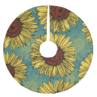 Handritade solblommor Mint Blue Julgransmatta Borstad Polyester