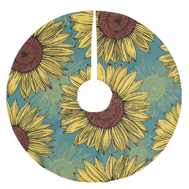 Handritade solblommor Mint Blue Julgransmatta Borstad Polyester (Framsidan)