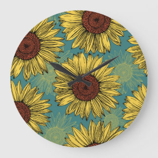 Handritade solblommor Mint Blue Stor Klocka