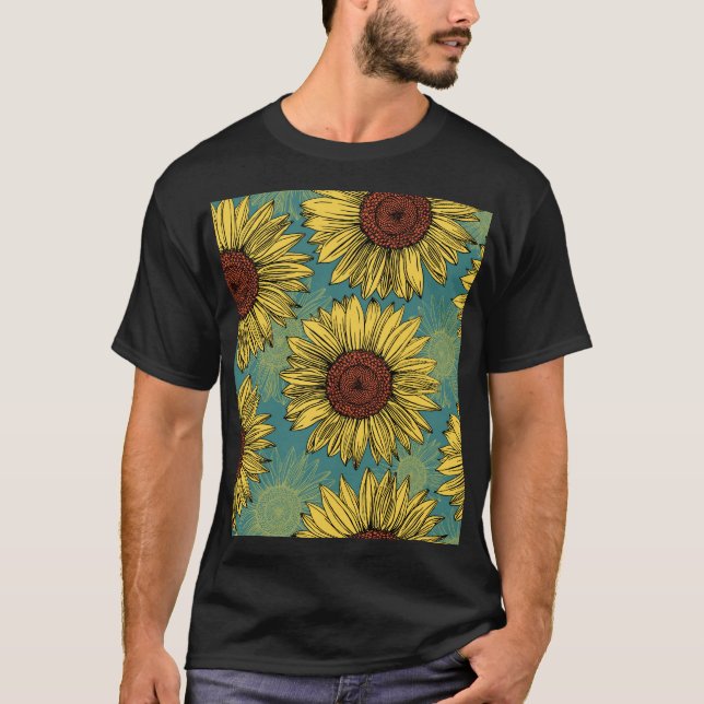 Handritade solblommor Mint Blue T Shirt (Framsida)