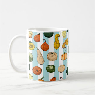 Handritade squash, strimlad, sömlös bakgrund. kaffemugg