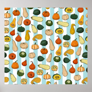 Handritade squash, strimlad, sömlös bakgrund. poster