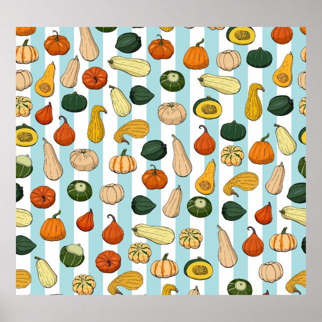 Handritade squash, strimlad, sömlös bakgrund. poster (Framsidan)