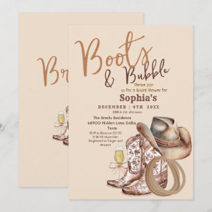 Handritade stövlar och bubblig bröllopsdusch inbjudningar