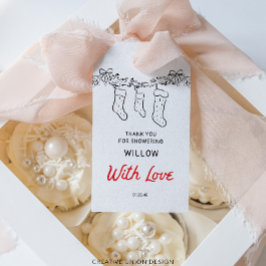 Handritade strumpor Merry Little Baby Shower Presentetikett