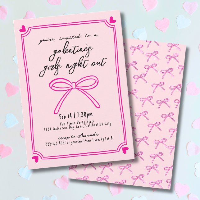 Handritade tjejers natt Galentine's Day Inbjudningar (Hand Drawn Girls Night Galentine's Day Invitation)