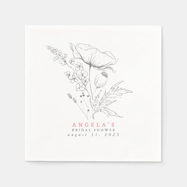 Handritade vilda blommor Elegant minimalism Pappersservett (Framsidan)