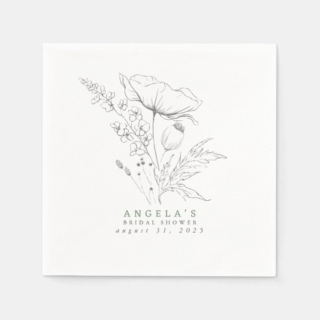 Handritade vilda blommor Eleganta minimalistiska s Pappersservett (Framsidan)