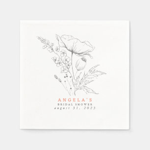 Handritade vilda blommor Eleganta minimalistiska s Pappersservett