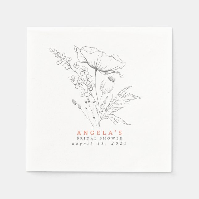 Handritade vilda blommor Eleganta minimalistiska s Pappersservett (Framsidan)