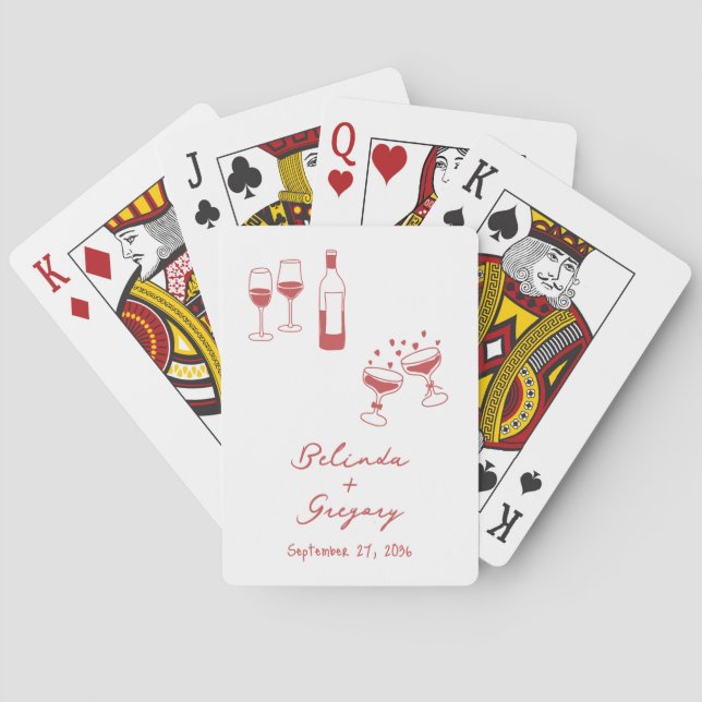 Handritade vinröda illustrationer klotter bröllop casinokort (Baksidan)