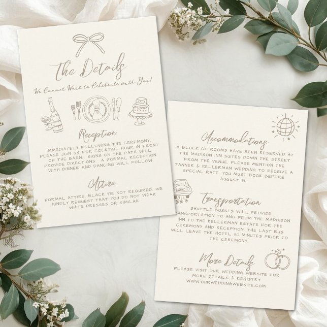 Handritade Vintage Bröllopsdetaljer Tilläggskort (Hand Drawn Vintage Wedding Details Enclosure Card)