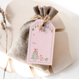 Handritade vintageinspirerade julrosa Till Från Presentetikett