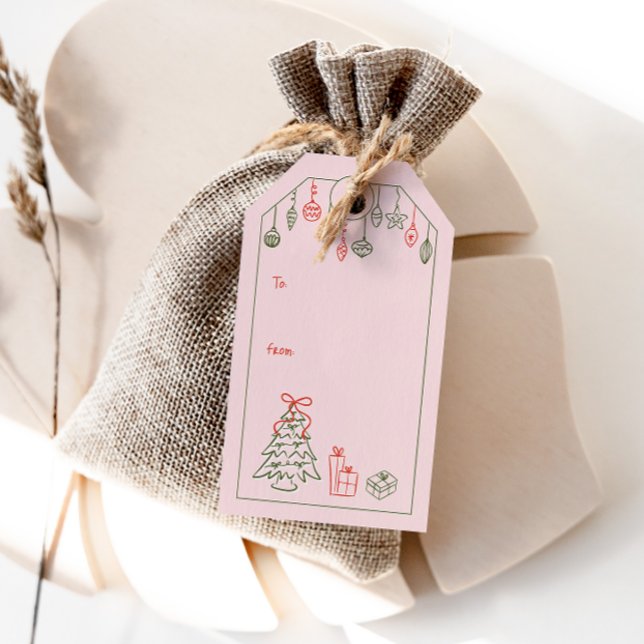 Handritade vintageinspirerade julrosa Till Från Presentetikett (Skapare uppladdad)