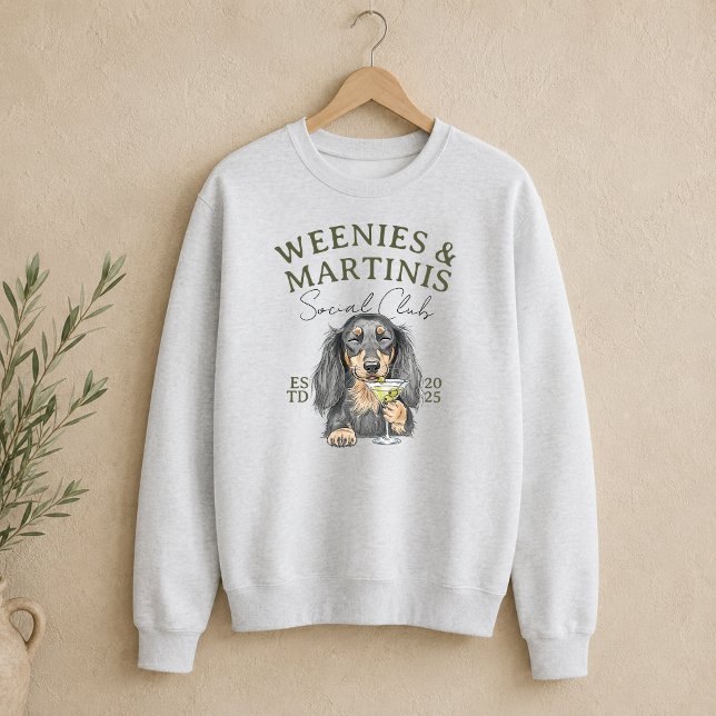 Handritade Weenies och Martinis Dachshund Lång Ärmad Tröja (Hand Drawn Weenies and Martinis Dachshund Sweatshirt)