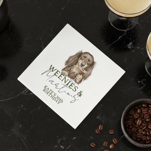 Handritade Weenies och Martinis Dachshund Pappersservett (Hand Drawn Weenies and Martinis Dachshund Napkins)