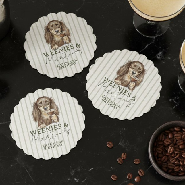 Handritade Weenies och Martinis Dachshund Underlägg Papper (Hand Drawn Weenies and Martinis Dachshund Paper Coaster)