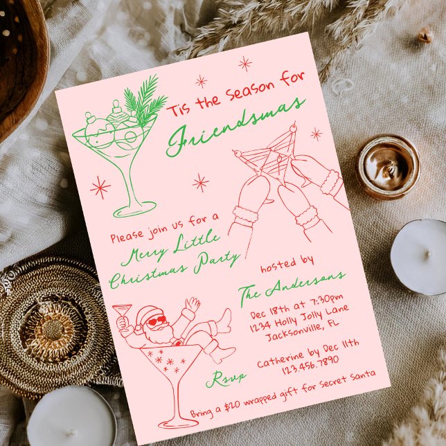 Handritade Whimsical Friendsmas Julfest Inbjudningar (Skapare uppladdad)