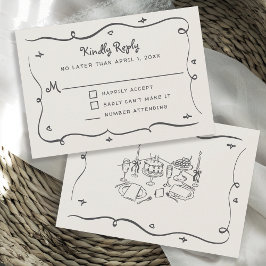 Handritade Whimsical Klotter Vågig Ram RSVP OSA Kort