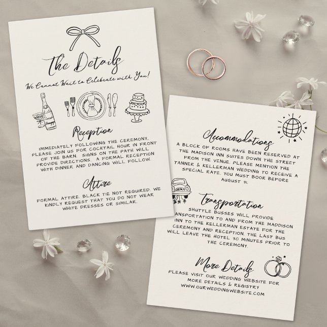 Handritade Whimsical Vintage Bröllopsdetaljer Tilläggskort (Hand Drawn Whimsical Vintage Wedding Details Enclosure Card )