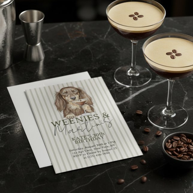 Handritade Wienerkorvar och Martinis Dachshund Inbjudningar (Hand Drawn Weenies and Martinis Dachshund Invitation)