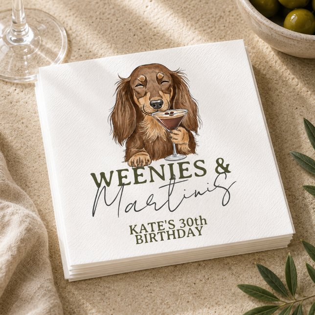 Handritade Wienerkorvar och Martinis Dachshund Pappersservett (Hand Drawn Weenies and Martinis Dachshund Napkins)