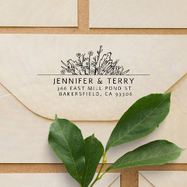 Handritade Wildblommor Bröllop Returadress Självfärgande Stämpel