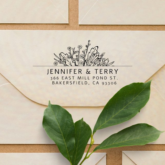 Handritade Wildblommor Bröllop Returadress Självfärgande Stämpel (Skapare uppladdad)