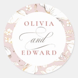 Handritade Wildblommor Elegant Guld Bröllop Runt Klistermärke