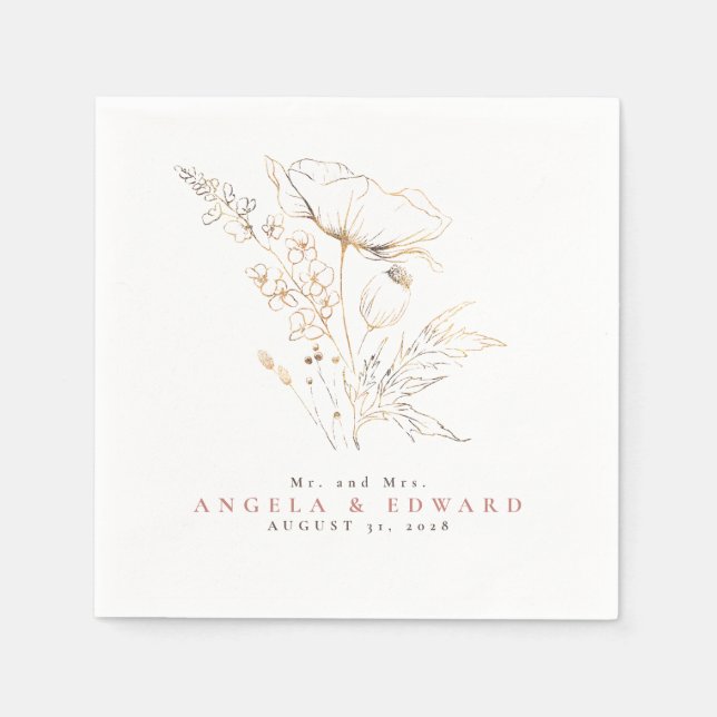 Handritade Wildblommor-Eleganten Minimalist Bröllo Pappersservett (Framsidan)