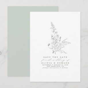 Handritade Wildblommor Sage Grönt Spara datum Datumet
