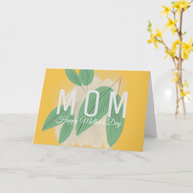 Handritat blad i grönt och gult morsdagskort kort (Gul blomma)