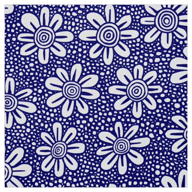 Handritat blommönster 140617 - Djupnavy Tyg (Provkarta)