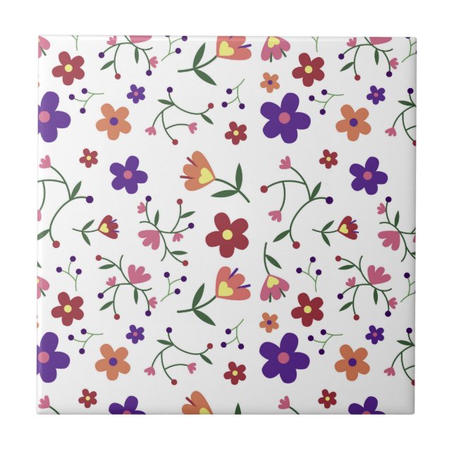 Handritat Blommönster Kakelplatta (Framsidan)